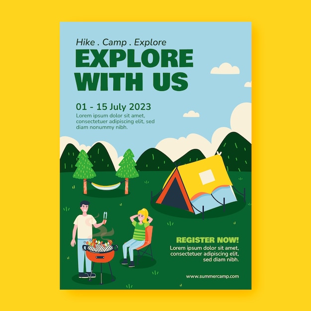 Flat design camping adventure poster