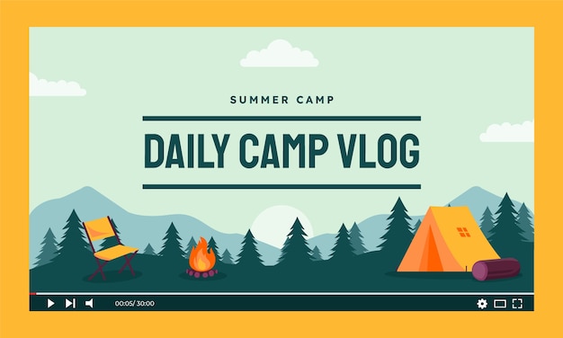 Free vector flat design camping adventure youtube thumbnail