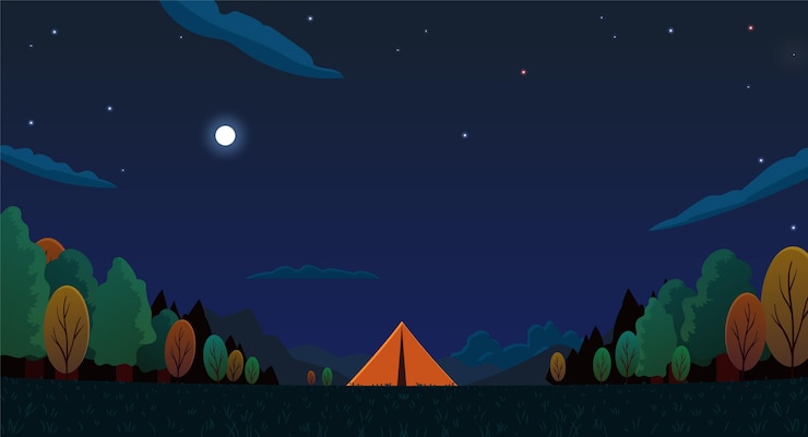 Free Vector flat design camping area landscape with tents at night