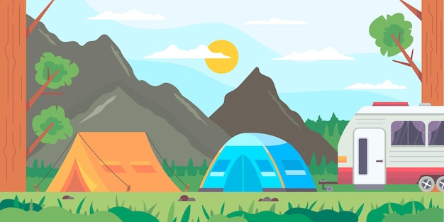 텐트와 rv와 평면 디자인 캠핑 지역 풍경