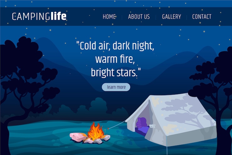 Free Vector flat design camping landing page template with tent