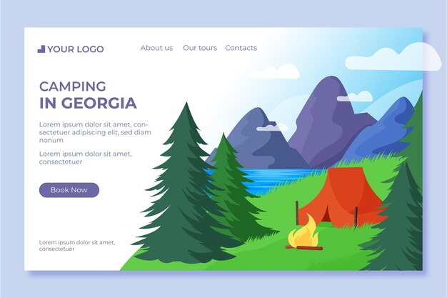 Flat design camping landing page with tent