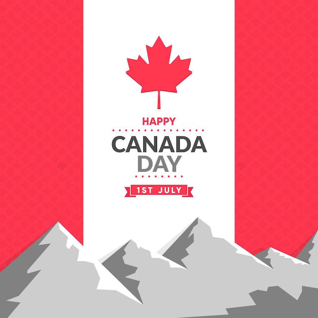 Flat design canada day background with mountain and maple leaf