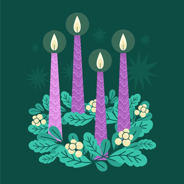 Free vector flat design candle wreath illustration