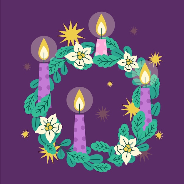 Free vector flat design candle wreath illustration