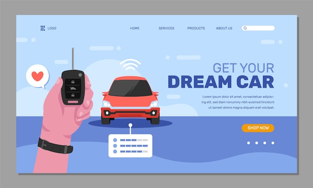 Flat design car dealer landing page template – Free Vector Template Download