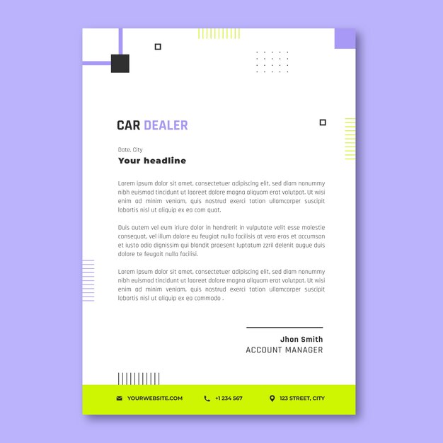 Flat design car dealer letterhead template