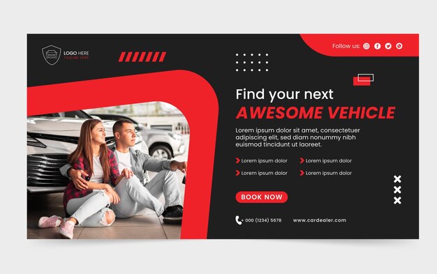 Flat design car dealership facebook template