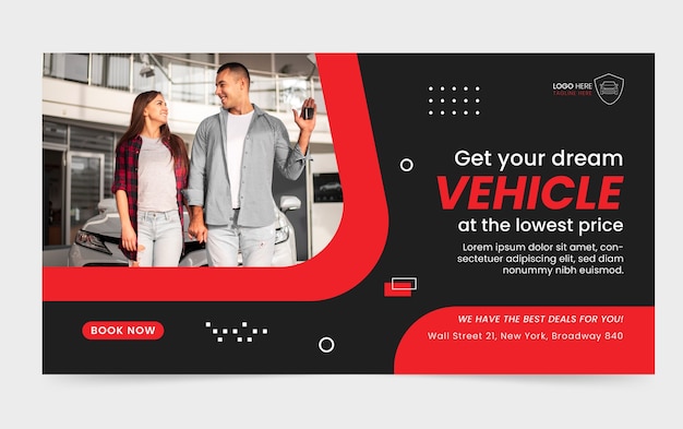 Free vector flat design car dealership facebook template