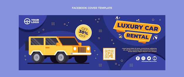 Vettore gratuito copertina facebook di noleggio auto dal design piatto