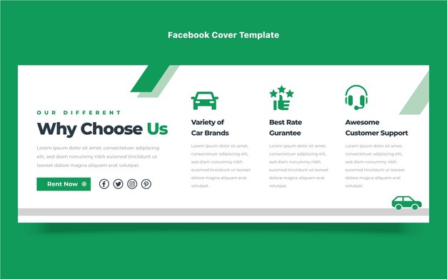 Flat design car rental facebook cover