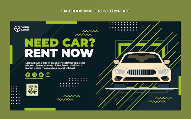 Vettore gratuito post di facebook di noleggio auto dal design piatto