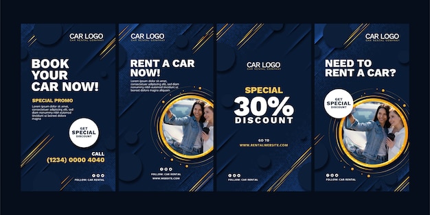 Flat design car rental instagram story collection