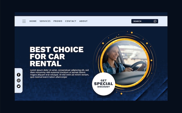 Flat design car rental landing page template