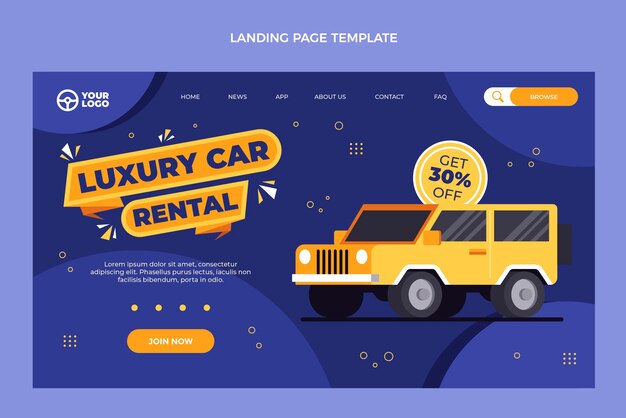 Flat design car rental landing page