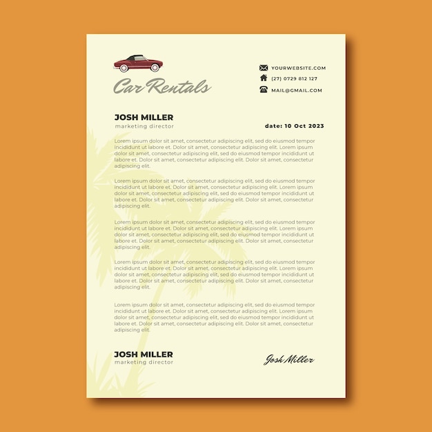 Flat design car rental letterhead template