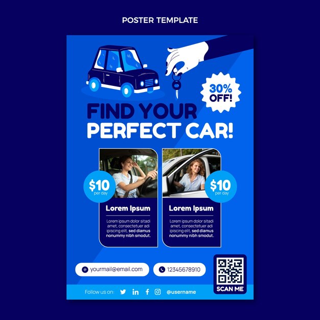Flat design car rental poster template