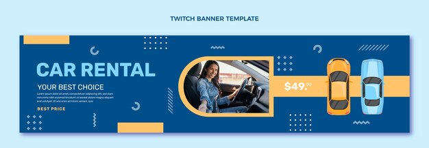 Flat design car rental twitch banner template