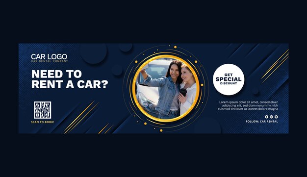 Flat design car rental twitter header template