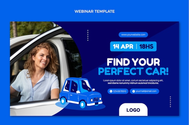 Vettore gratuito modello di webinar per il noleggio di auto dal design piatto