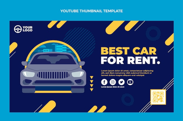 Free vector flat design car rental youtube thumbnail