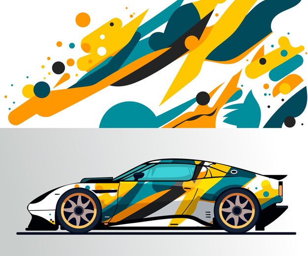 Flat design car wrap illustration