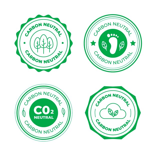 Flat design carbon neutral labels and stamps