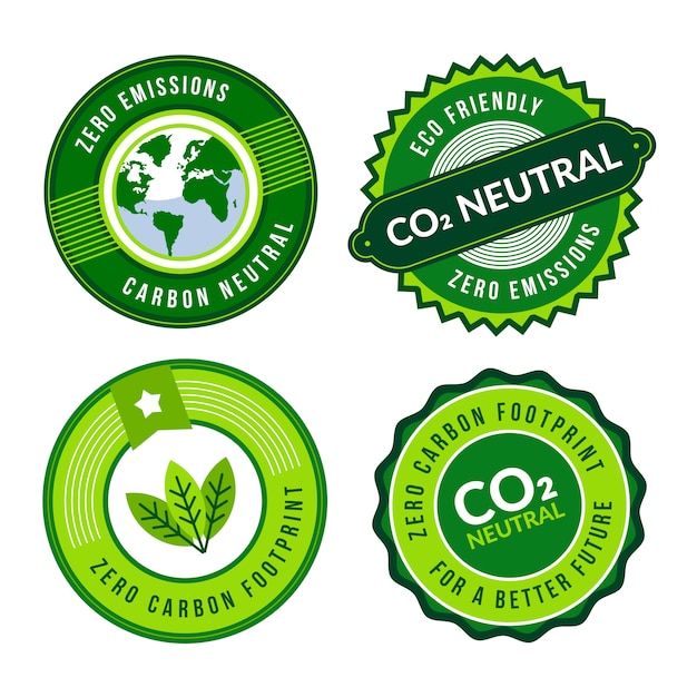 Flat design carbon neutral labels and stamps