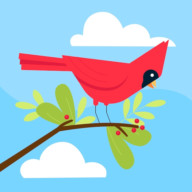 Бесплатное векторное изображение Плоский дизайн кардинальная птица иллюстрация
