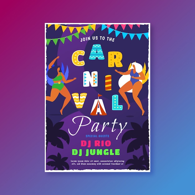 Flat design carnival party flyer template concept