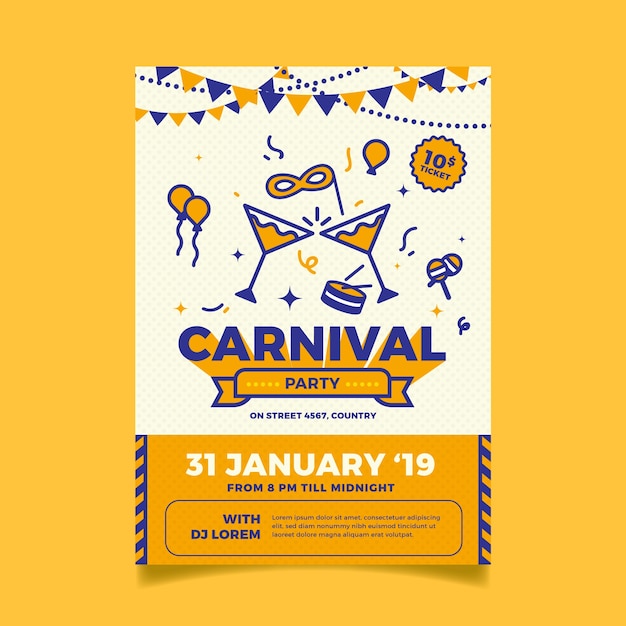 Flat design carnival party poster template