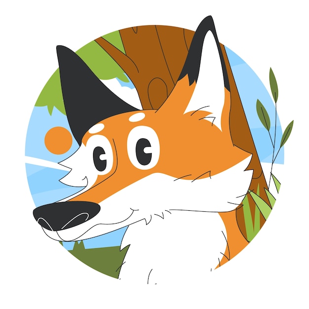 Flat design cartoon fox face illustration