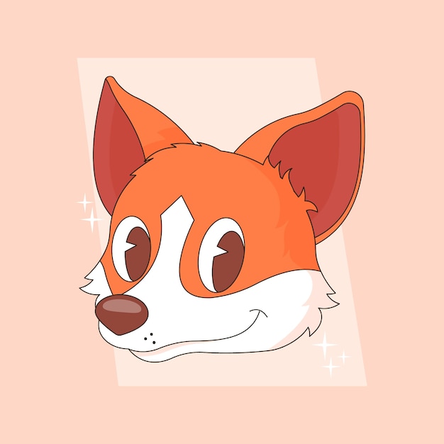 Flat design cartoon fox face illustration