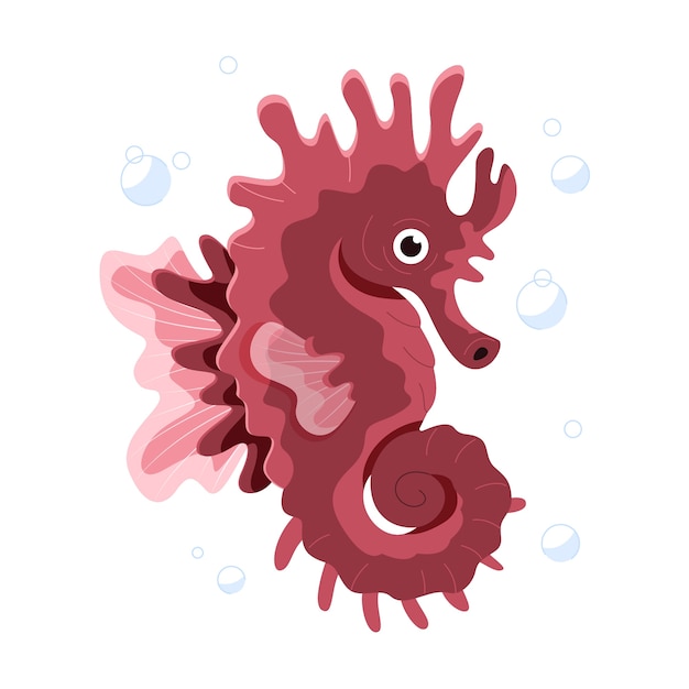 Flat design cartoon seahorse illustration