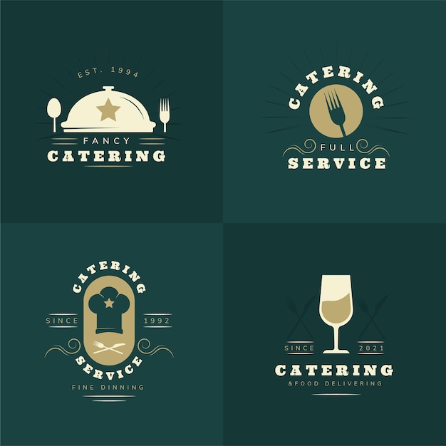 Flat design catering logo collection