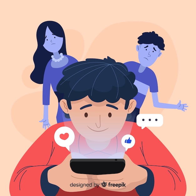 Flat design character dependent on social media