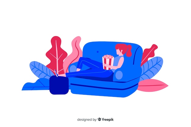 Free vector flat design character relaxing at home landing page concept