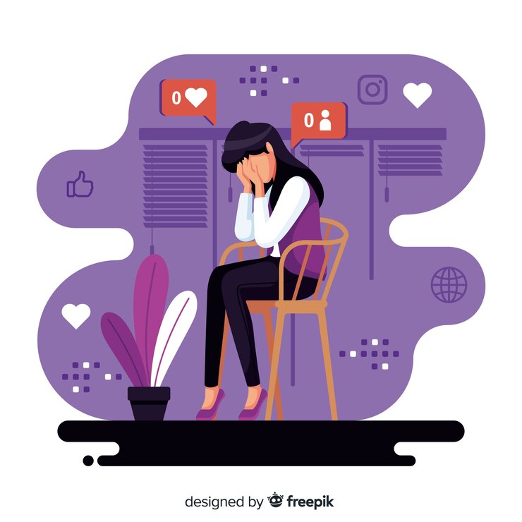 मुफ़्त वेक्टर flat design character suffering from social media influence