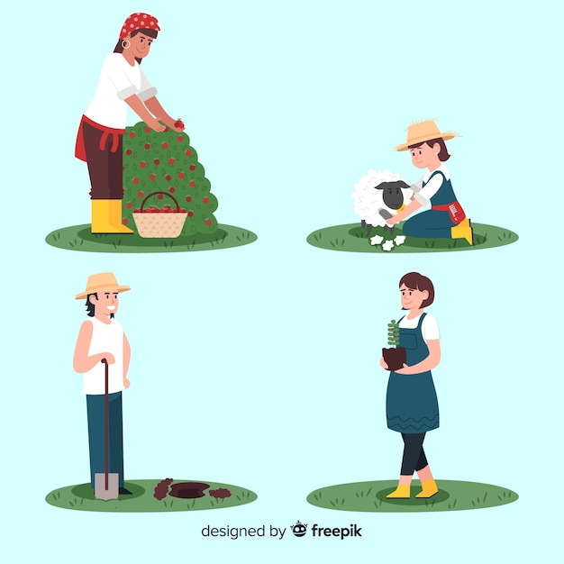 Attività di lavoratori agricoli di personaggi design piatto