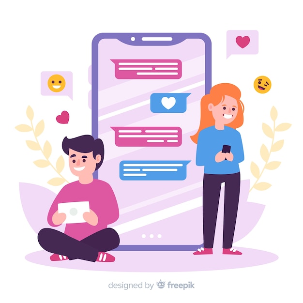 Personaggi dal design piatto in chat sull'app di incontri