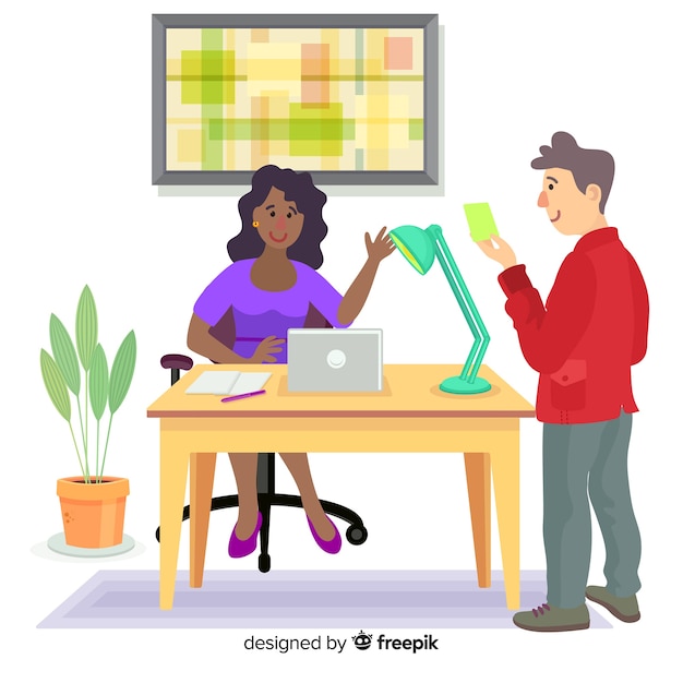 Free vector flat design characters in office working