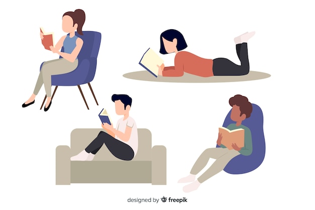 Free vector flat design characters reading in different places
