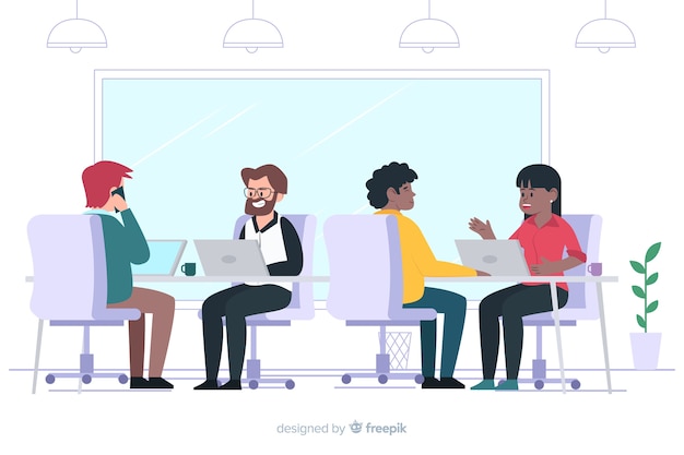 Free vector flat design characters sitting at desks