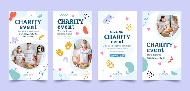 Free vector flat design charity event instagram stories