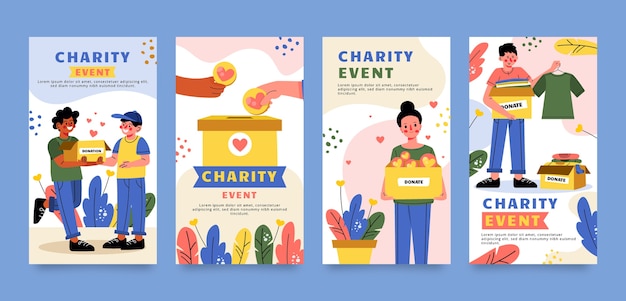 Flat design charity event instagram stories