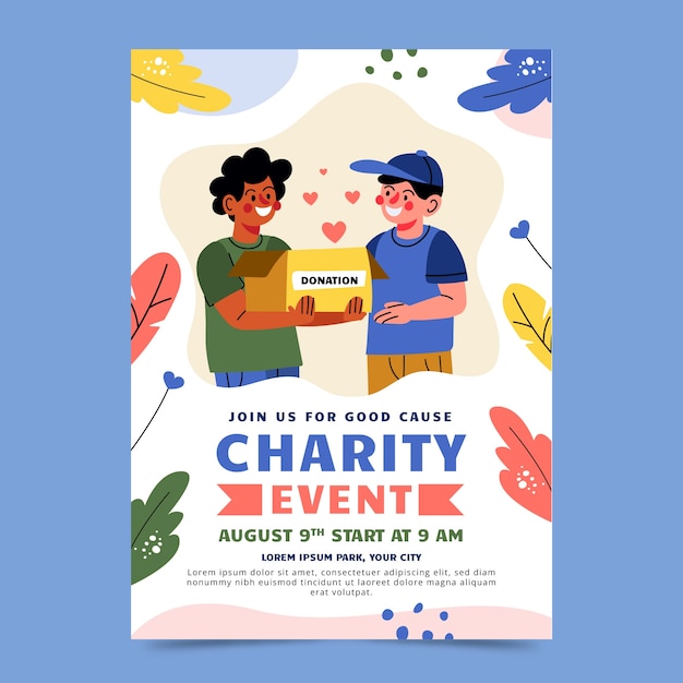 Free vector flat design charity event invitation template