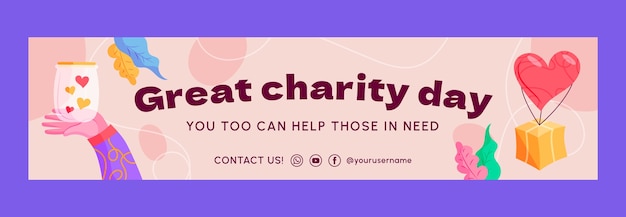 Flat design charity event twitch banner template