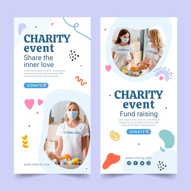 Flat design charity event vertical banner