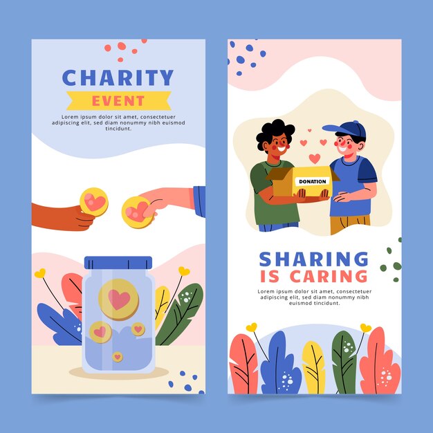 Flat design charity event vertical banner