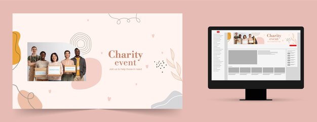 Flat design charity event youtube channel art template